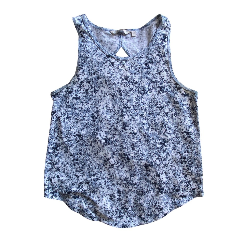 Athleta Tank Top Womens M Blue Grey Abstract Keyhole Racerback Curved Hem Sporty